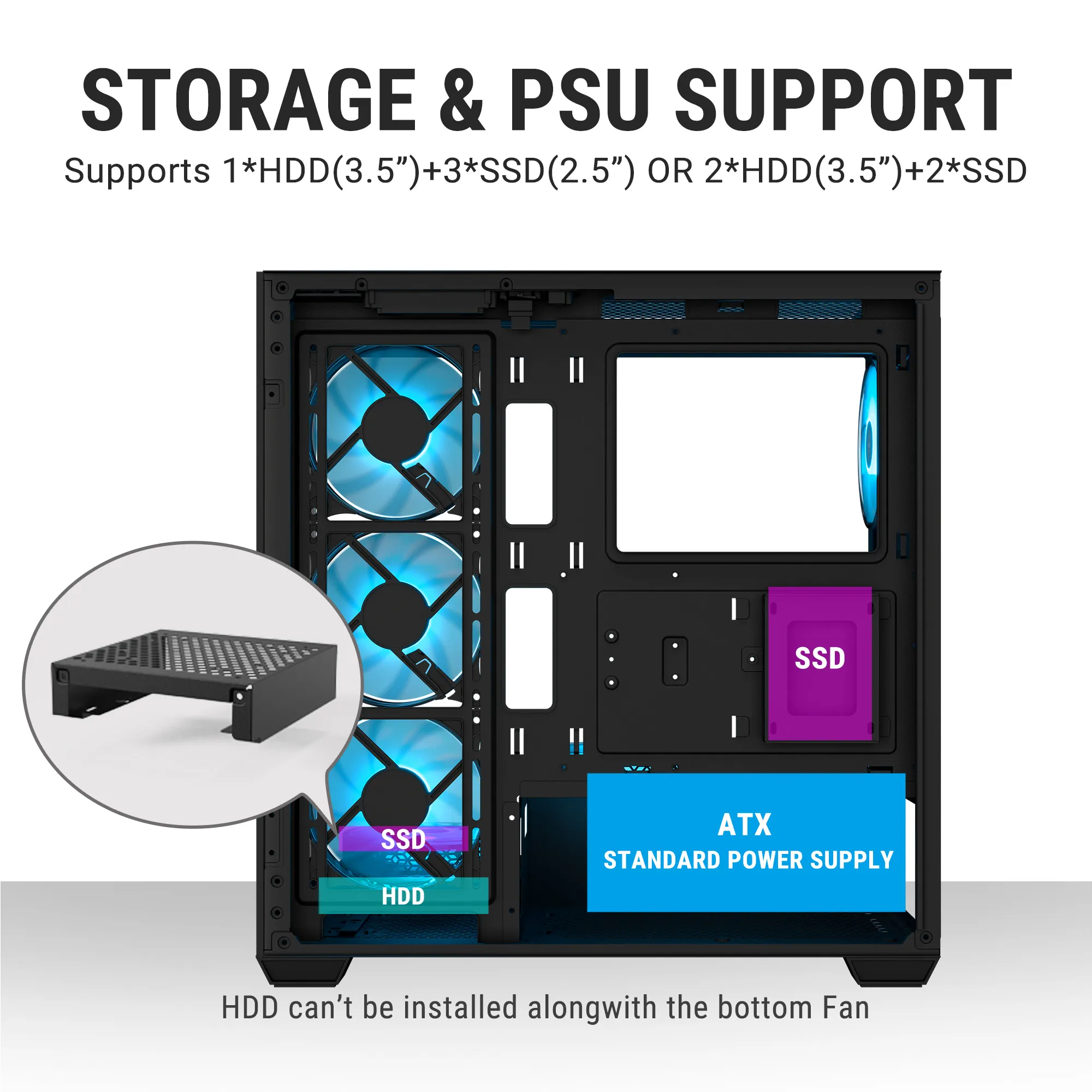 Ant Esports Gaming Cabinet Crystal x7 Black with Type-C view 9